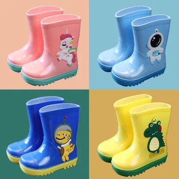 2023 Детска непромокаемая обувки за момчета; непромокаеми обувки с модерен принтом; каучукови обувки за момичета в предучилищна възраст; Нескользящие обувки за по-големите деца на дебела подметка;