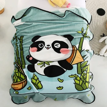 BlessLiving Висококачествено бархатное одеяло с изображение на анимационни панди и Златен Самур за детска градина, юрган за спалня, декор, подаръци за всички сезони