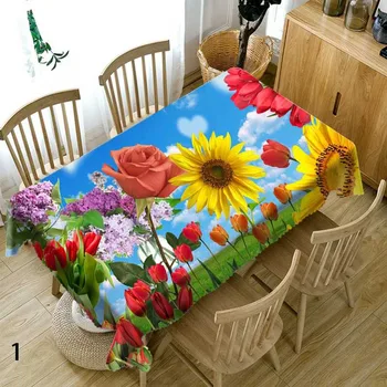 Водоустойчива цветна покривка със слънчогледи и рози за маса, Правоъгълна покритие от покривки, защита на маса за партита, подложка за пикник