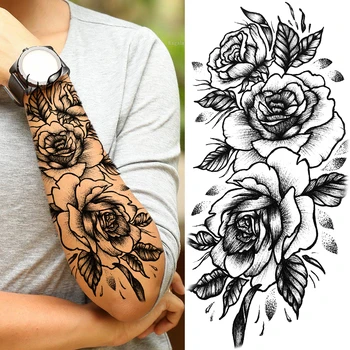Временни татуировки под формата на цветя на Черна роза за жени, възрастни момичета, Тигри, Паяци, геометрични фалшиви татуировки, непромокаеми на татуировки, боди арт.