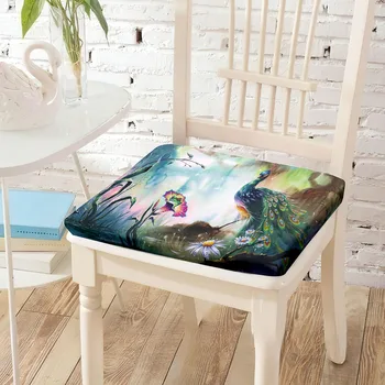 Възглавница за стол с флорални принтом под формата на павлина Възглавници за облегалки Меко Еластично Преносимо покритие Възглавници за столове за домашен интериор на трапезария