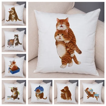 Декор калъфки за възглавници с принтом домашни любимци, сладък cartoony смешно котка, калъфка за дивана, Домашна Детска стая, калъфка 45x45 см