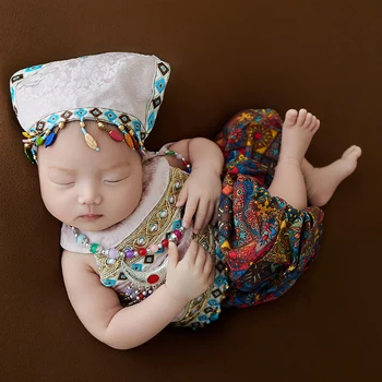 Дрехи за снимки на новородени в етнически стил, шапка с ресни, дрехи за момичета, колие, подпори, за да снимам, и аксесоари за студио