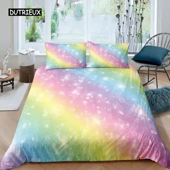 Дъгата чаршаф с цветни фантазийными светло звездите, стеганое одеяло за момичета, двойна поп Кралицата за деца/възрастни, стеганое одеяло от микрофибър, покривки