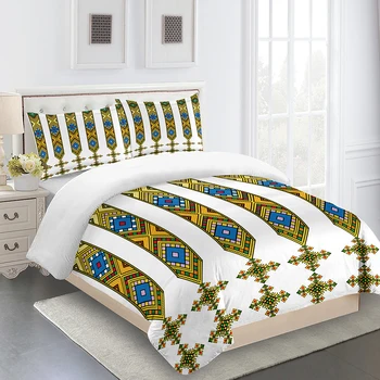 Европейският Етиопски Традиционен дизайн, лесен комплект спално бельо от три елемента, Мароканско домашно спално бельо, 1 Чаршаф, 2 Калъфки за възглавници