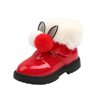 Зимни детски кожени обувки 2024 за момичета, плюшени сладки ботильоны, улични детски зимни обувки на меху, водоустойчив обувки за деца, нескользящая