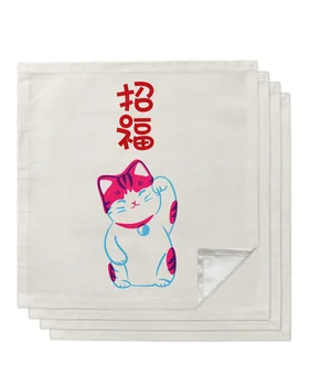 Комплект супени салфетки с котки в японски стил, Носна кърпичка за хранене, Кърпи, Салфетки, плат за сватбеното парти, банкет