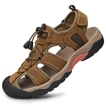 Летни нови римски сандали от телешка кожа, мъжки лека ежедневни обувки за алпинизъм, водни спортове, скоростни водни обувки