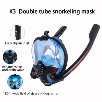 Маска за гмуркане с шнорхел с двойна силиконова тръбичка, защищающая от замъгляване на цялото лице, подвижна маска за гмуркане, гмуркане маска за плуване за възрастни