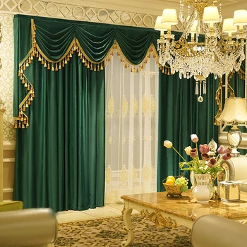 Модерни Европейски Луксозни Плътни Пердета за Хола Спалня на Тъмно-Зелени Обикновена Кадифе Пъстри Завеси По Поръчка С Плосък Балдахин