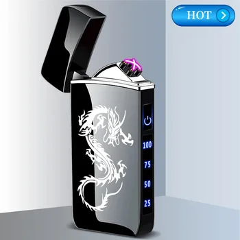 Нова Pulse-Плазмена Двухдуговая Зареждане чрез USB с led дисплей, Преносима Ветрозащитная Метална Запалка за пури, Къмпинг на открито, Персонализирани Подаръци за мъже