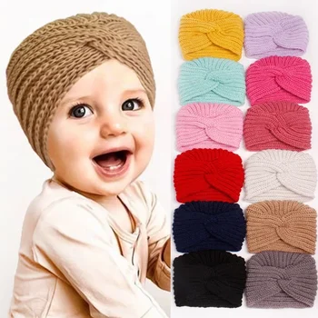 Нова вязаная детска есенно-зимна шапка, топла детска вълнена шапка в ярки цветове, шапка за момичета