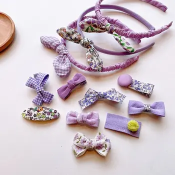 Обръч за косата лилава серия, щипки за коса в Корейски стил, пролетни бебешки шапки, детска шнола за коса