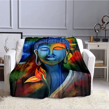 Одеяло със статуя на Буда в будизма, детско одеало, висококачествено фланелевое одеяло, Меко и удобно домашно пътното одеяло