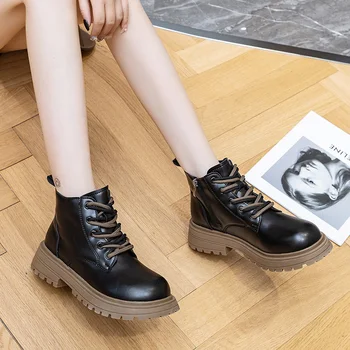 Оригинални дизайнерски обувки ladie Martin, модни нескользящая обувки на платформа, Удобни мотоциклетни ботуши, удобни дамски обувки с цип