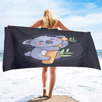 Плажна кърпа с анимационни коалой, големи хавлиени кърпи от микрофибър, бързо съхнещи кърпи за басейна голям размер, покривки за шезлонг до басейна или в салона за мъже и жени