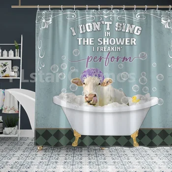 Черна завеса за душ Angus - I Freaking Perform, завеси за баня с 3D-принтом и куки, завеса за душ със забавни животни